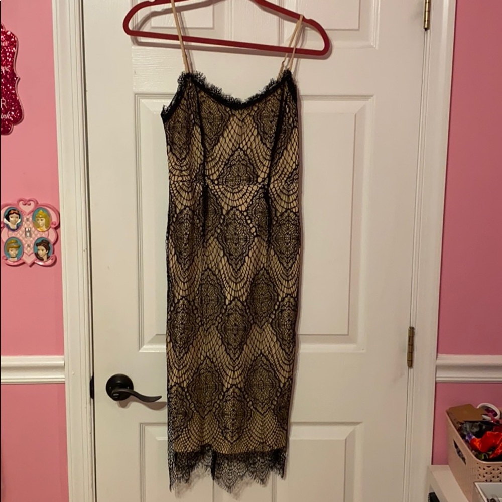 Misguided Black and Nude Lace Bodycon Dress